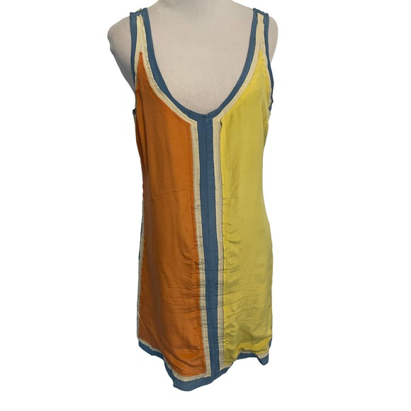 Frock by Tracy Reese Silk Mini Dress Womens Size 2 Blue Peach Yellow Shift - Picture 1 of 8